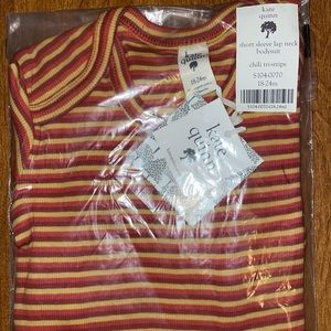 Kate Quinn chili tri-stripe organic lap neck shirt sleeve bodysuit orange red